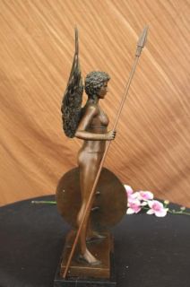 Signed Auguste Moreau Female Warrior Gilt Bronze Figure Sculpture Free 