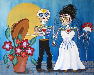 Print Folk Art Mex Day of The Dead Frida Kahlo Wedding Painting Julie 