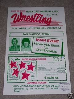    Wrestling poster Austin Texas WCCW Kevin Von Erich Chris Adams Rare