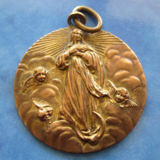    Heaven w Angels Antique Religious Medal Catholic Pendant Assumption
