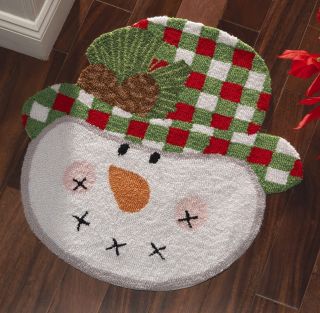 Whimsical Country Snowman Hooked Rug Winter and Christmas Decoration 