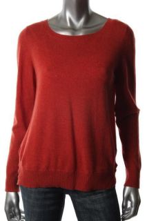 Autumn Cashmere Orange Long Sleeves Patch Elbows Crew Neck Pullover 