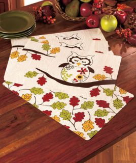   Reversible Owl Leaves Placemats Autumn Fall Table Linen Home Decor