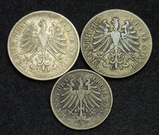1849 1856 Frankfurt Free City Silver 3 6 Kreuzer Coins 3pcs