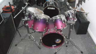 Ayotte 5 Piece Drum Set Fade to Purple Low Serial Inc Cases and Stands 