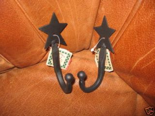 Two Rustic Western Style Wrought Iron Star Coat Hooks