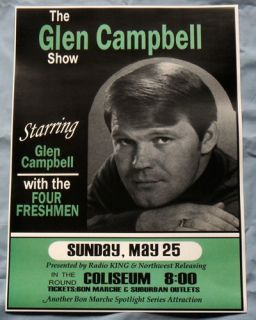 Glen Campbell Concert Poster Coliseum Seattle 1969 Galveston Tour 