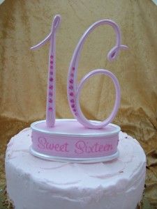 Sweet Sixteen 16th Birthday Cake Topper Top Pink Resin