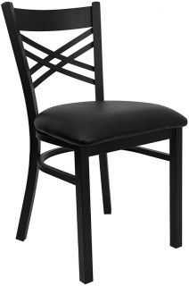 Hercules Series Black x Back Metal Restaurant Chair with Vinyl 