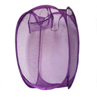    Purple Nylon Folded Washing Laundry Bag Dirty Clothes Storage Casket