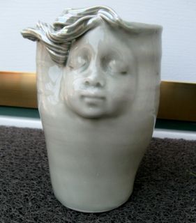 Art Pottery Face Vase Signed Baillie Gray Lustre