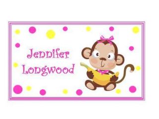 Baby Girl Monkey Enclosure Cards Gift Tags Personalized