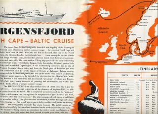 1957 Bergensfjord North Cape Baltic Cruise Brochure Deck Plan 