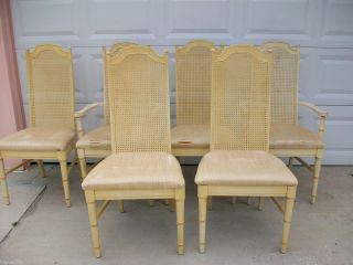 Faux Bamboo Dining Set 6 Chairs Hollywood Regency Rattan Table 