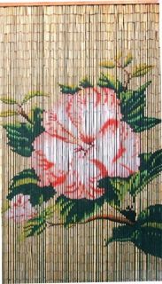 Bamboo Beaded Door Curtain Pink Hibiscus Flower