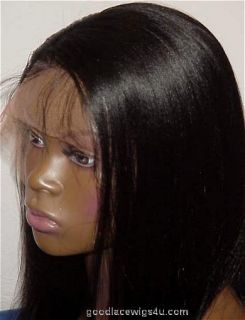 Gorgeous BLACK #1 INDIAN Remy YAKI Straight HUMAN Hair LACE FRONT Wig 