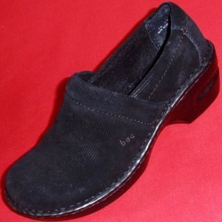 New Womens Born BOC Black Leather Suede Wedge Clogs Loafers Casual 