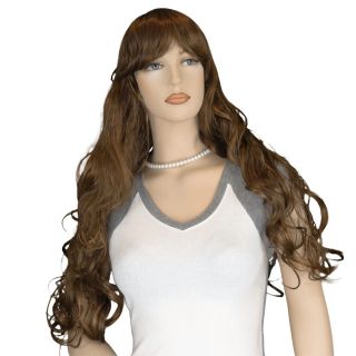 Long Wavy Auburn Wig With Strawberry Blonde Highlights And Bangs