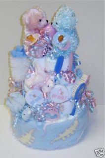 Baby Diaper Cake Twins Shower Gift 3 Tier Blue