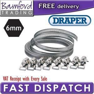Draper 8mm Adjustable Stainless Steel Universal Long Pipe Hose Clip 