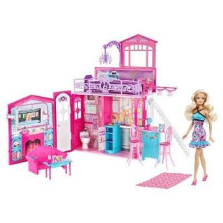 features of barbie glam vacation house and doll set fold up house 