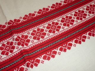 New Woven Cotton Embroidery Redwork Hungarian Folk Tablecloth Holiday 