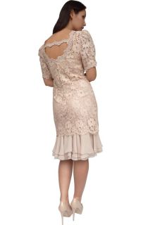 Vtg 80s Bari Protas Dusty Pink Lace Puff Sleeve Frill Two Piece Dress 