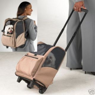 Casual Canine Tan Deluxe Backpack Pet Carrier on Wheels