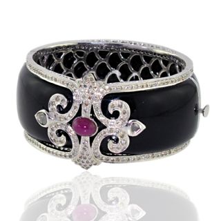   Ruby Cabochon Bakelite Bangle Silver Bracelet Fashion Jewelry