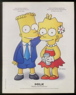 1997 The Simpsons Bart & Lisa Simpson art milk mustache print ad