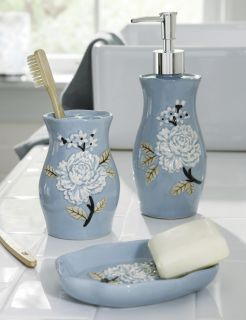 Blue Floral Peony Bathroom Accessories Tissue Box Cover Set 25267 