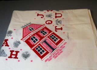50s Startex Pink Red School House Tablecloth Alphabet Hall Byther 