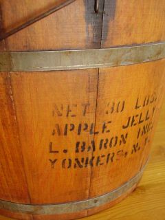 Antique Wooden Staved Bucket Apple Jelly Pail w Lid and Handle Carrier 