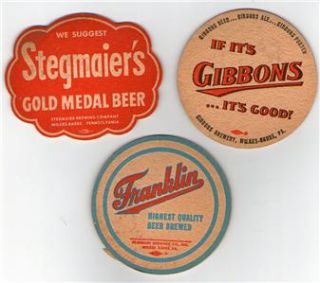 Wilkes Barre PA Local Beer Co Coasters Stegmaier Franklin Gibbons 2 
