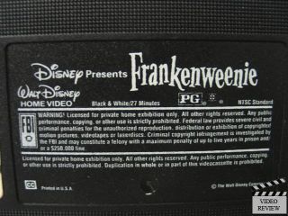 Frankenweenie 1984 VHS Shelley Duvall, Barret Oliver; Tim Burton