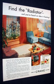 1952 Crane Radiator Radiant Baseboard Heat Print Ad