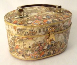 Vintage Anton Pieck Dutch Victorian Decoupage Wood Box Purse Bag 