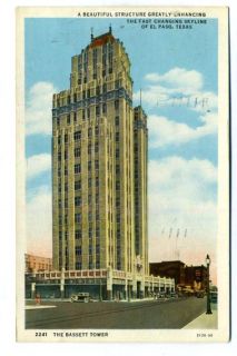 bassett tower postcard el paso texas skyline 1936