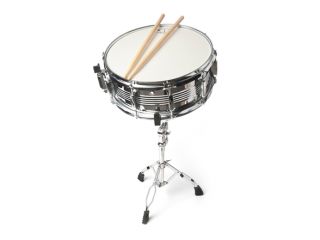   features 10 lug snare drum measuring 5 5 x 14 double braced stand bag