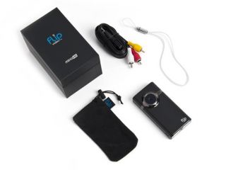 Flip MinoHD, Packaging, TV Cable, Wrist Strap, and Soft Case