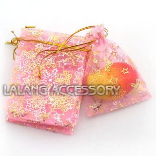 50x Pink & Golden Organza Wedding Gift Pouch Bags 9x12cm Fit Packaging 