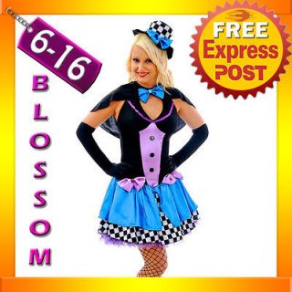 F85 Ladies Mad Hatter Fancy Dress Up Tea Party Alice In Wonderland 