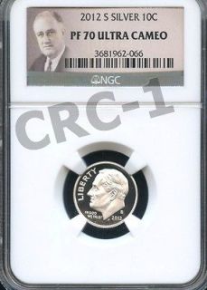 2012 S SILVER ROOSEVELT DIME NGC PF70 ULTRA CAMEO PORTRAIT LABEL
