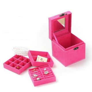 Europe Cute Woman Lady Portable Sueded Jewelry Storage Box Multideck 