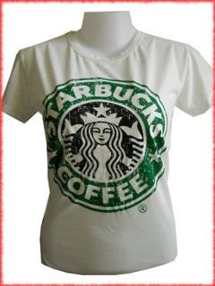 Women Youth T Shirt Starbucks Coffee FreeSz(24x16​) white Vintage 