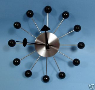 Contemporary Modern Retro Black & Silver George Nelson Ball Wall Clock 