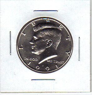 1991 d uncirculated kennedy half dollar from mint set  3 49 