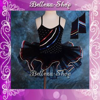 Girl Black Ballet Tutu Dance Costume Pageant Fairy Dress W/ Arm Mitts 