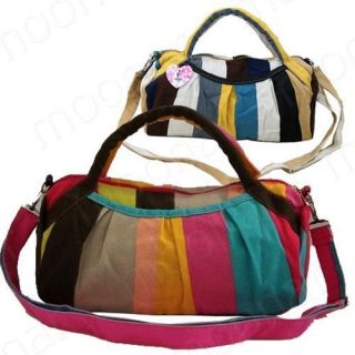sweet girls colorful rainbow stripes hobo canvas tote shoulder bag
