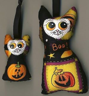 TAMBRA Halloween JOL Jack O Lantern BOO Kitty CAT Folk Art SET 2 Doll 